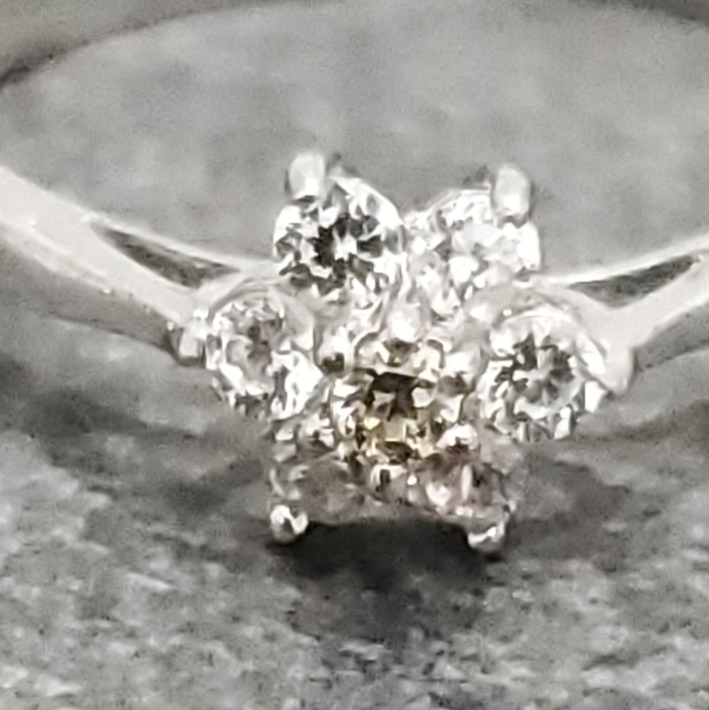 Citrine &‎ Simulated Diamond Flower Sterling Silver Ring - Picture 4 of 6